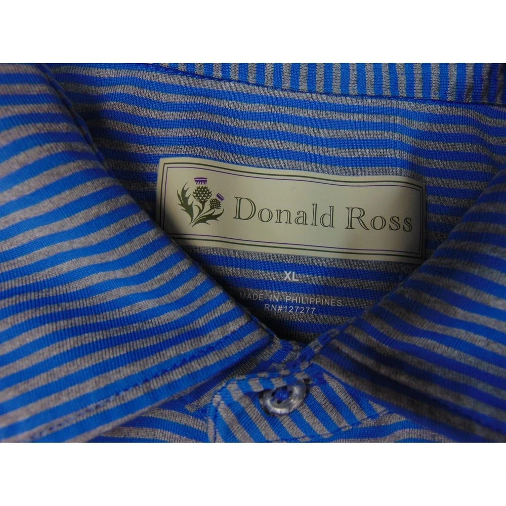 Donald Ross Polo Shirt Mens XL Blue Striped Golf Performance Short Sleeve Preppy