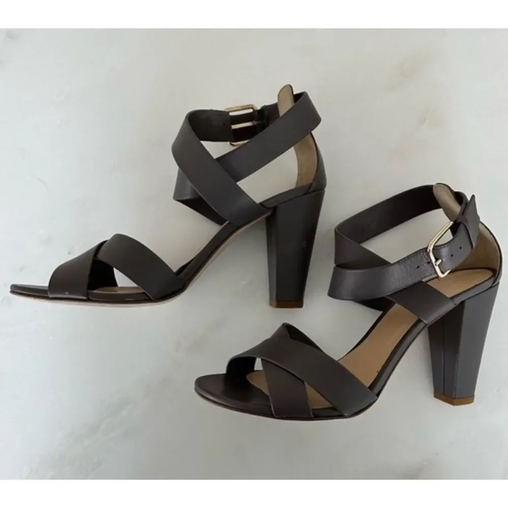 J.Crew Women’s Mari Leather Heeled Sandal in Dusty Charcoal Gray Size 7 Ret $228