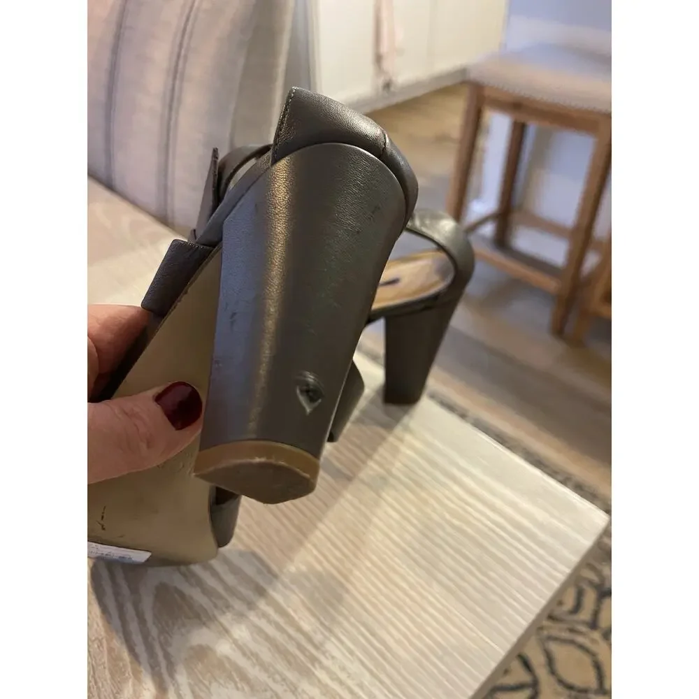 J.Crew Women’s Mari Leather Heeled Sandal in Dusty Charcoal Gray Size 7 Ret $228