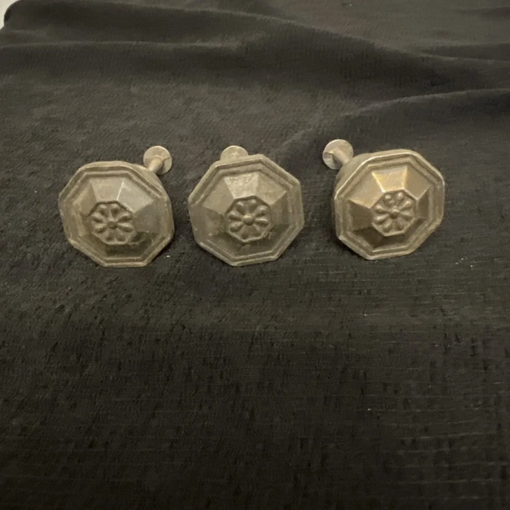 Set 3 Vintage Metal Drawer Knobs Floral Octagonal Knobs