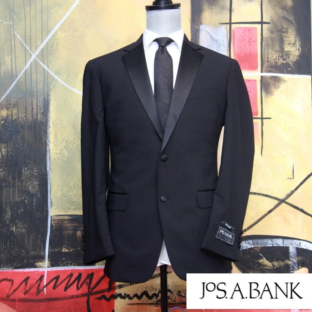 Jos A Bank Men's Dinner‎ Jacket Blazer Black Tailored Fit 46L Wool Blend C070557