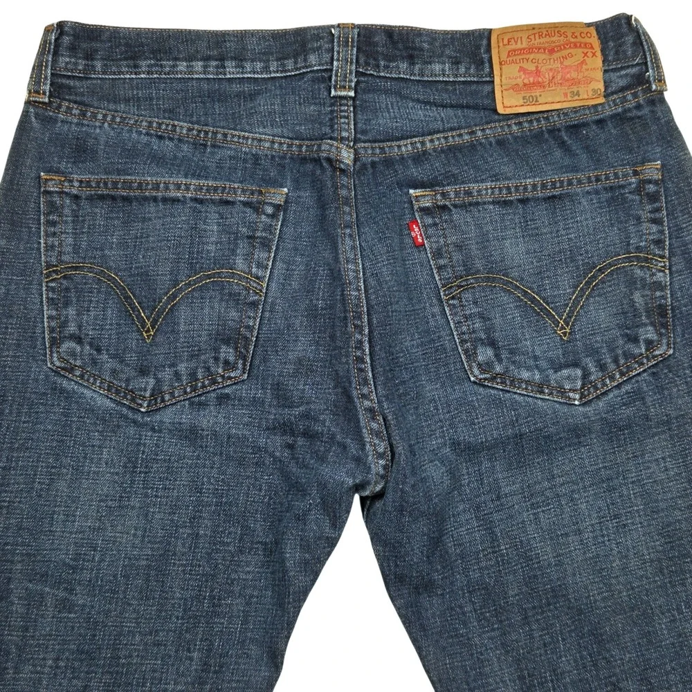 Vtg Levi's 501 Original Jeans Mens 34x30 Dark Wash Blue Straight Leg Denim