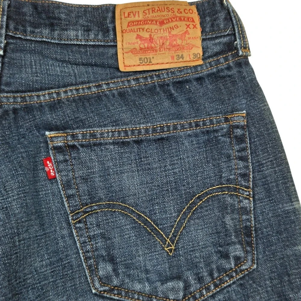 Vtg Levi's 501 Original Jeans Mens 34x30 Dark Wash Blue Straight Leg Denim