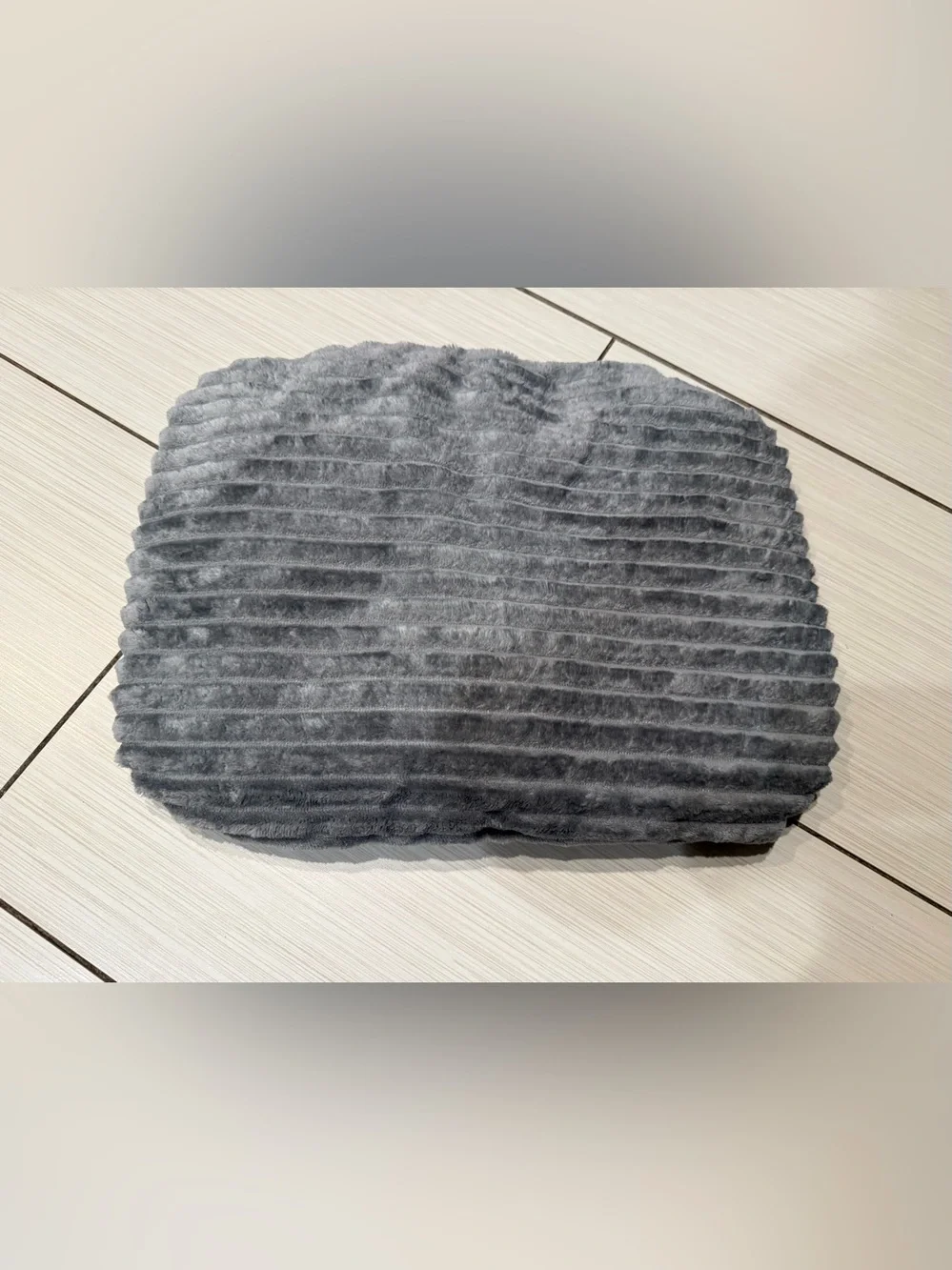Plush Ribbed Gray Dog Bed Cushion - Soft Pet Mat gray ribbed 20”x15” washable