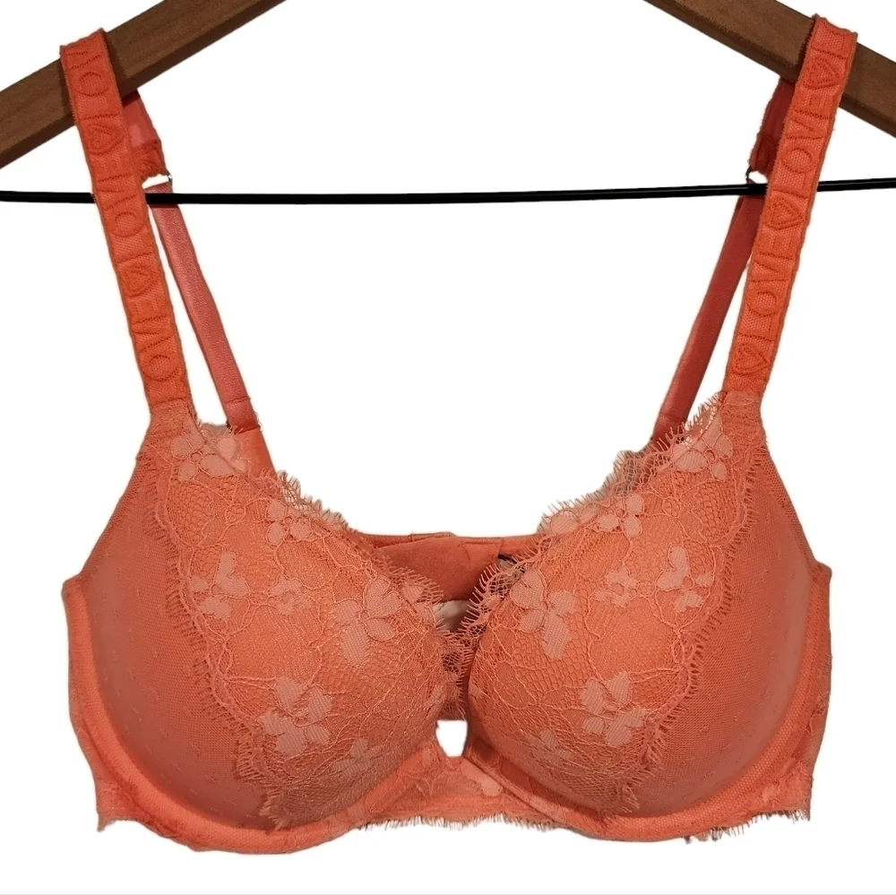 Victoria's Secret‎ Dream Angels Push-up Padded Underwire Lace Bra Orange Floral