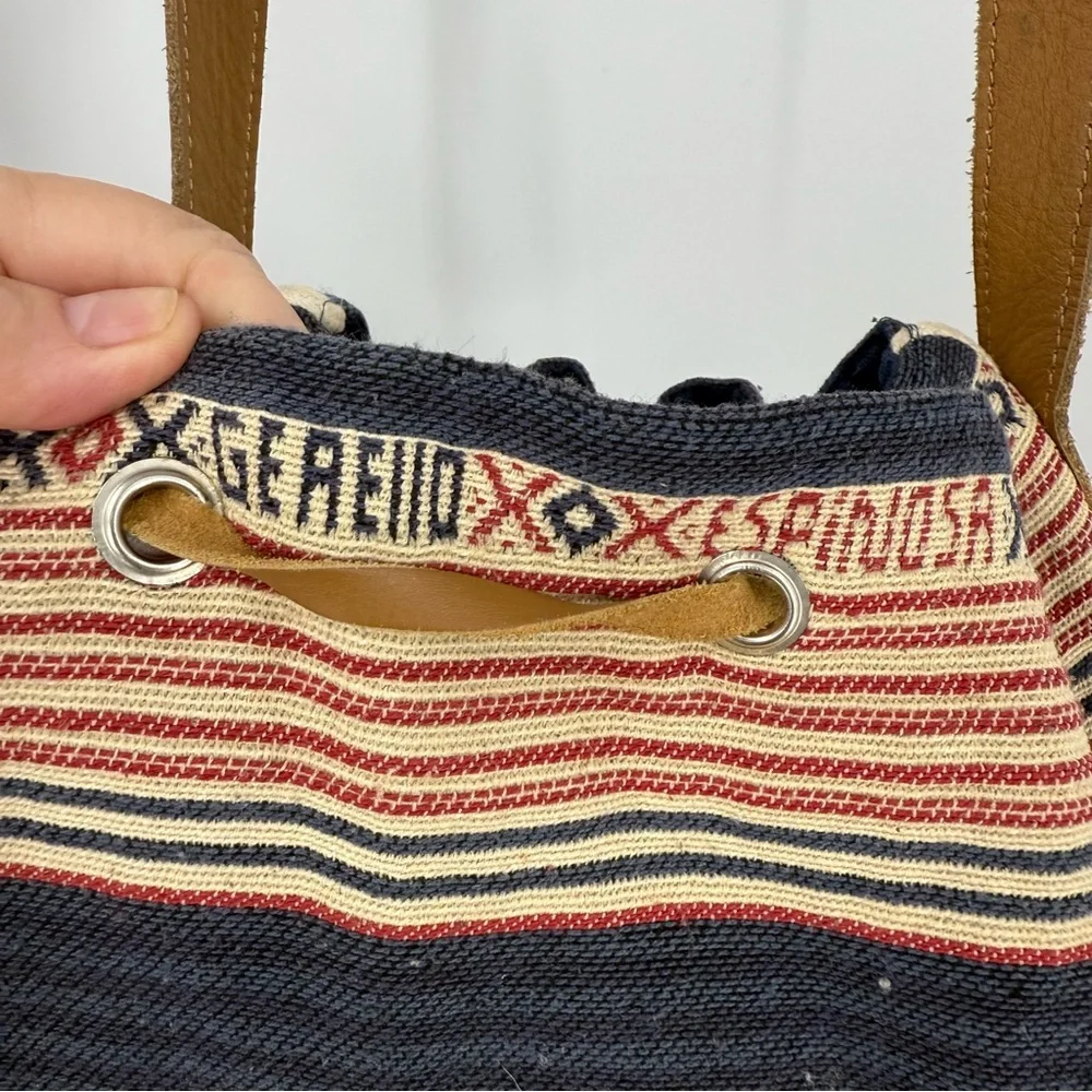 Star Mela vintage 100% cotton with leather strap and tassel bucket Boho bag