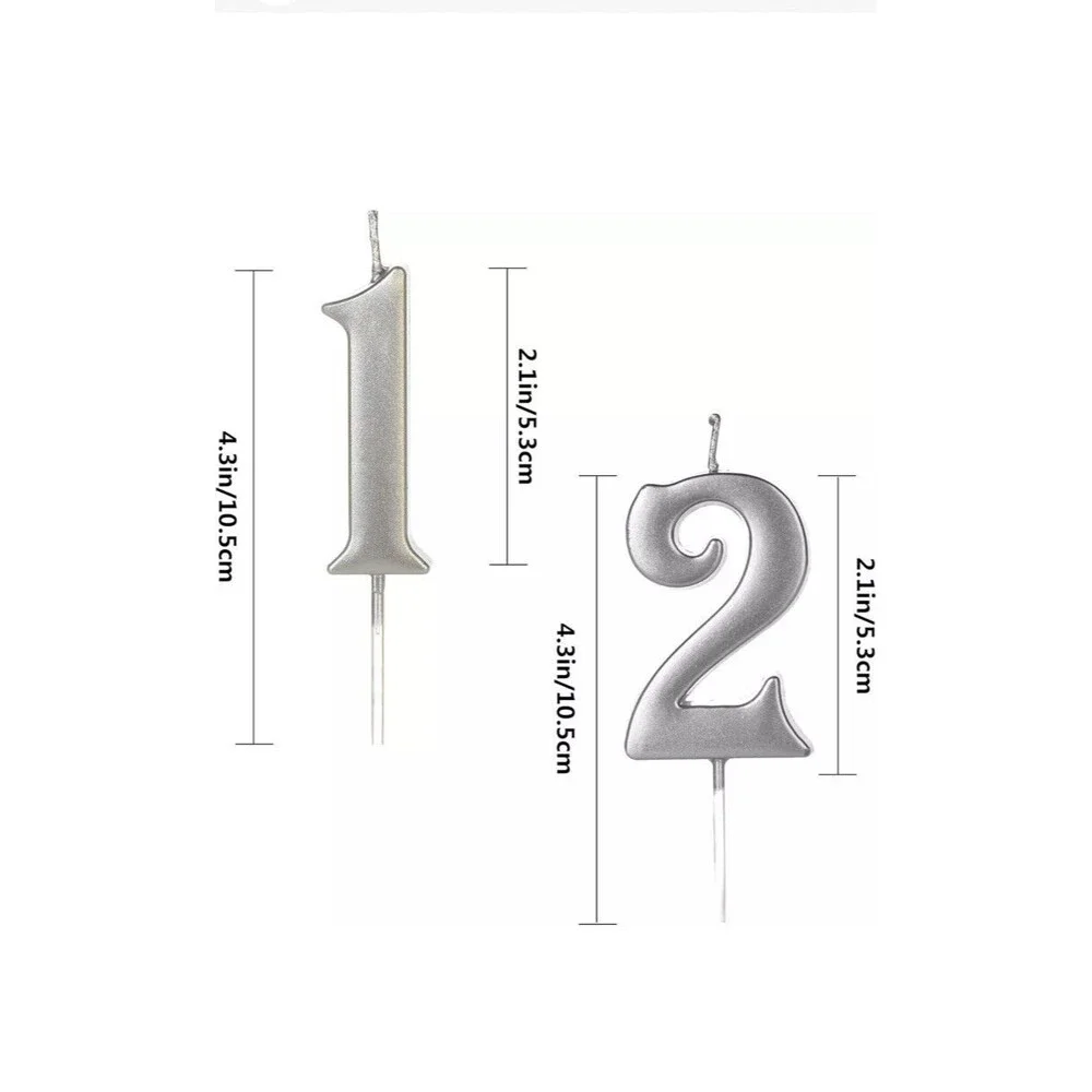 Silver 21st & 12th Birthday Candles for Cake, Number 21 12 1 2 Glitter