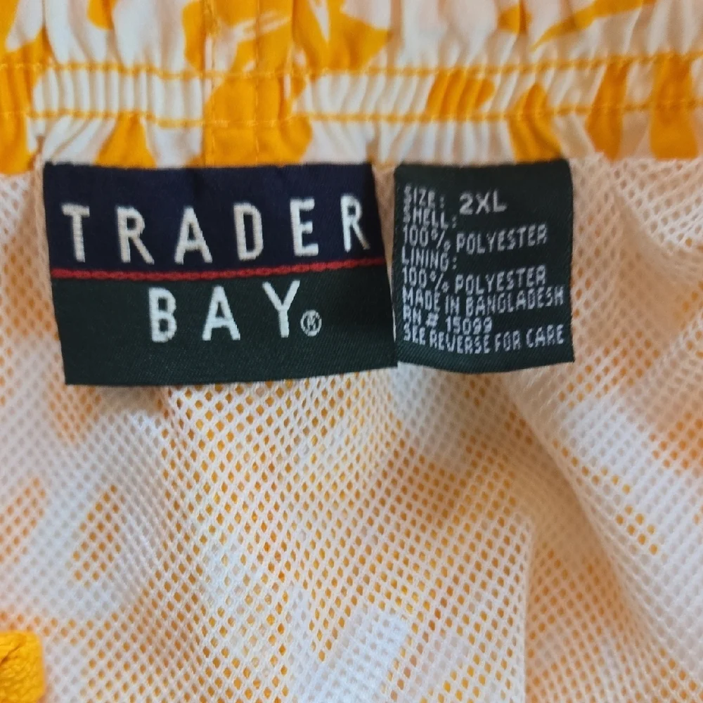 Tropical Yellow & White Men's Swim Trunks 2X Surf Bright Summer Pool Vintage 80s