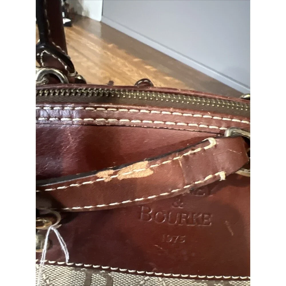Dooney & Bourke Signature Canvas and Leather Satchel Classic British Tan Y2K