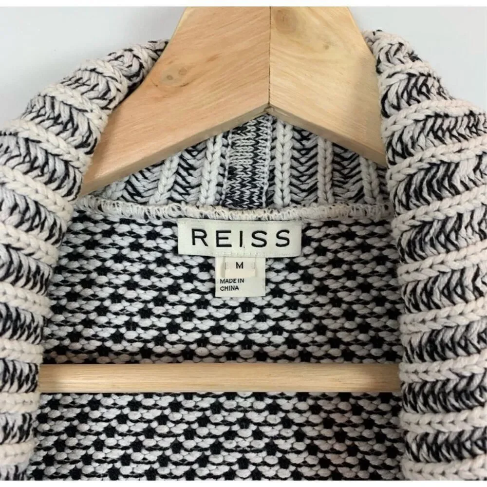 REISS Inesse Oversized Ecru Monochrome Cardigan Open M