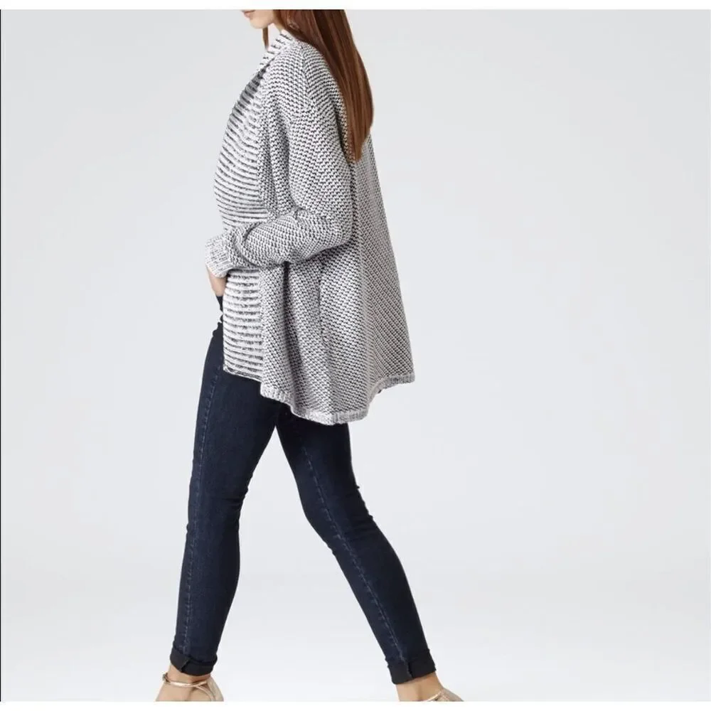 REISS Inesse Oversized Ecru Monochrome Cardigan Open M