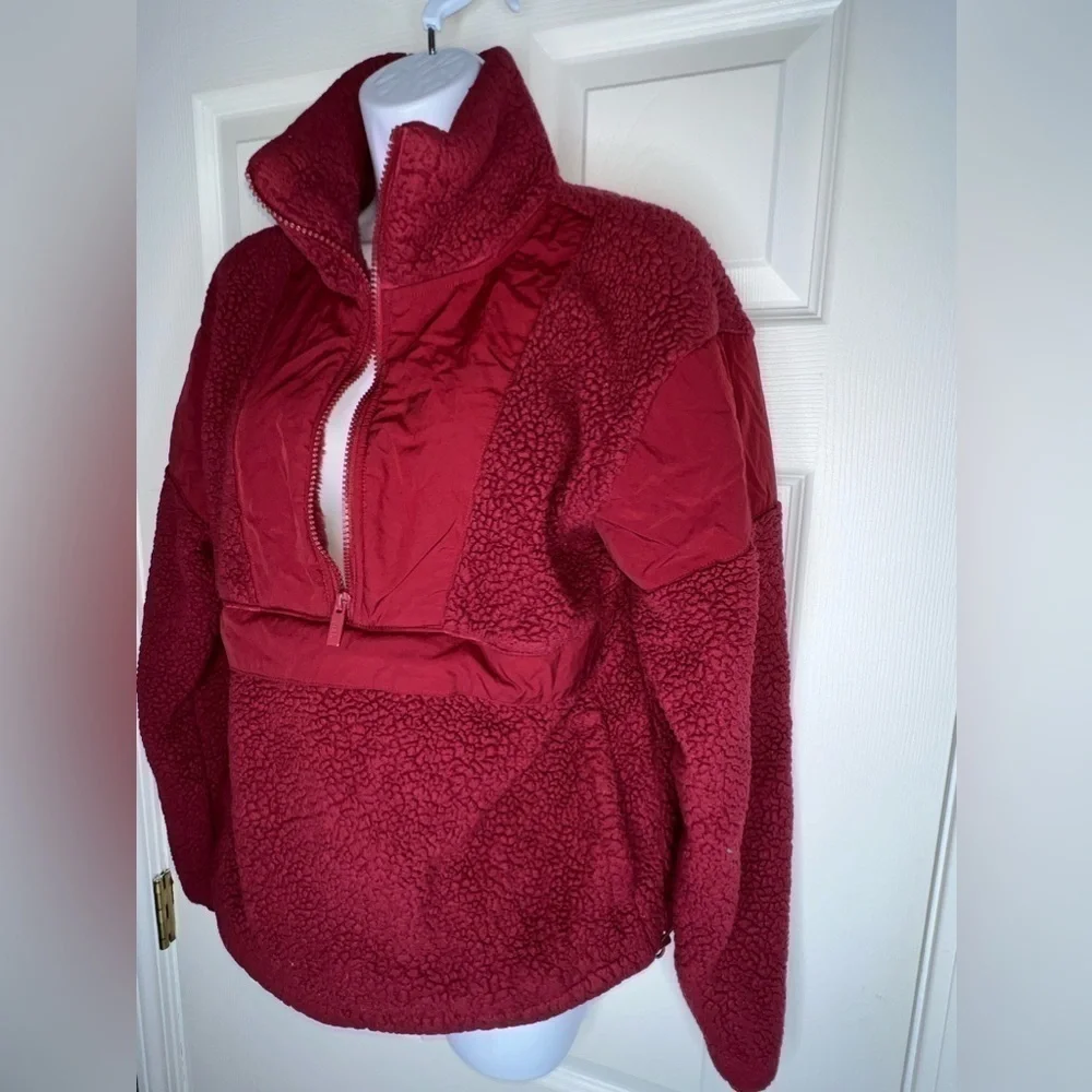 Victoria Secret PINK X Small Red Teddy Half Zip Oversized Sweater Jacket Xs