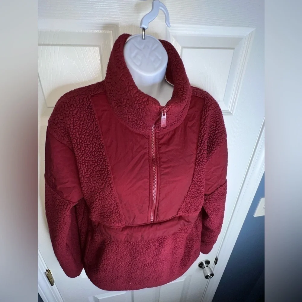 Victoria Secret PINK X Small Red Teddy Half Zip Oversized Sweater Jacket Xs
