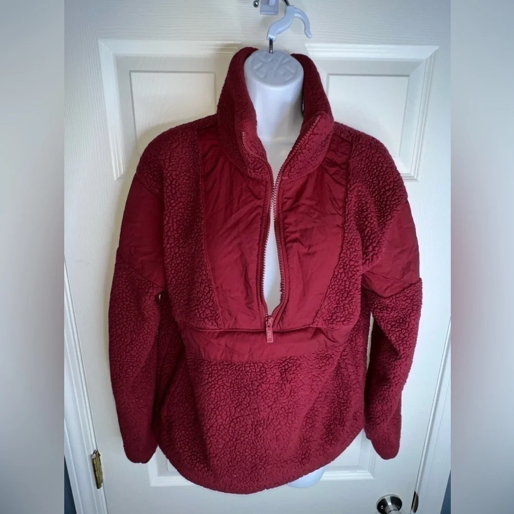 Victoria Secret PINK X Small Red Teddy Half Zip Oversized Sweater Jacket Xs
