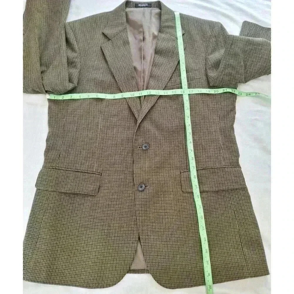 Oscar‎ de la Renta Mens 42R Houndstooth Wool Blazer Brown Tan Sport Coat 3087