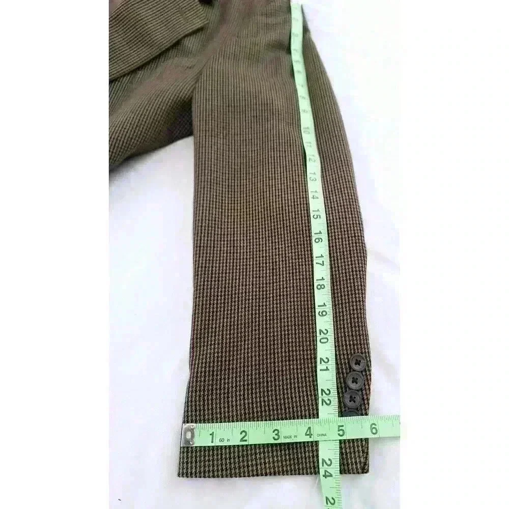 Oscar‎ de la Renta Mens 42R Houndstooth Wool Blazer Brown Tan Sport Coat 3087