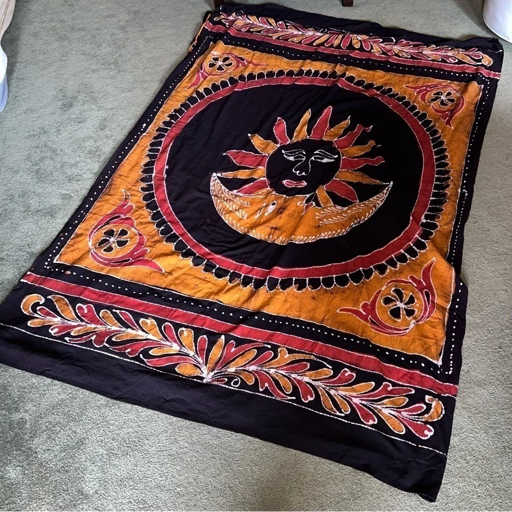 Gypsy Rose Sunshine Tapestry Black Orange Red 85x53”