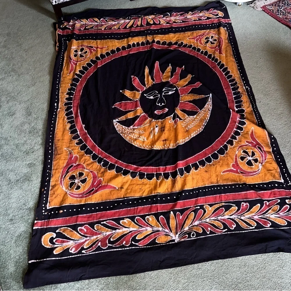 Gypsy Rose Sunshine Tapestry Black Orange Red 85x53”