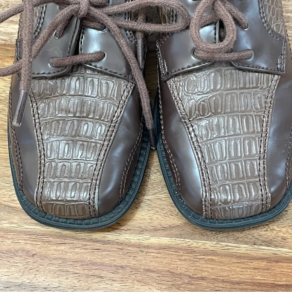 Smartfit Two Tone Brown‎ Little Boy Oxfords with Faux Crocodile Tie Laces sz 9