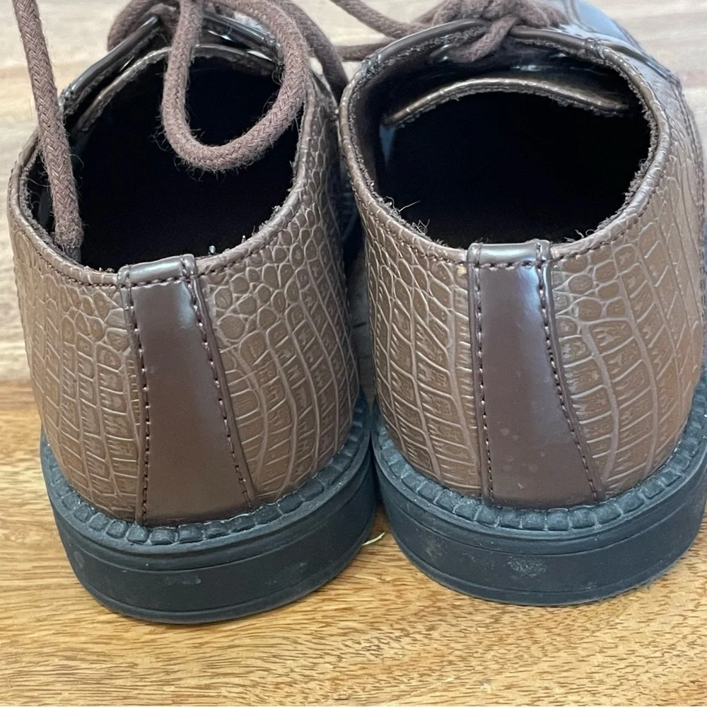 Smartfit Two Tone Brown‎ Little Boy Oxfords with Faux Crocodile Tie Laces sz 9