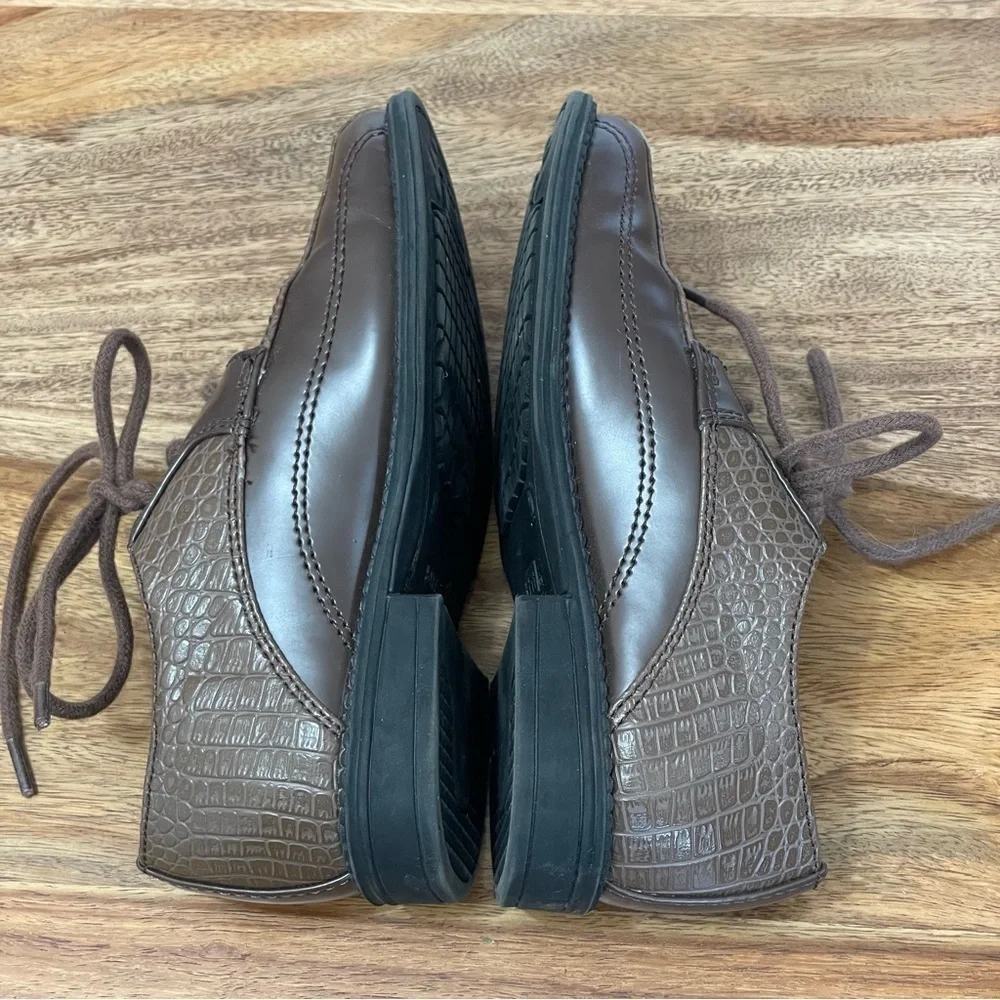 Smartfit Two Tone Brown‎ Little Boy Oxfords with Faux Crocodile Tie Laces sz 9