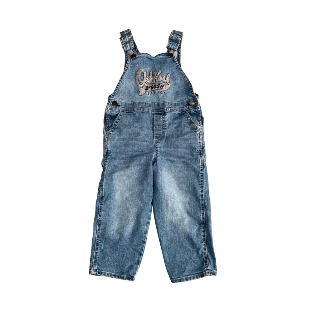 OshKosh B'gosh Denim Overalls Kids 4T Blue Excellent Logo‎ Carpenter Bibs