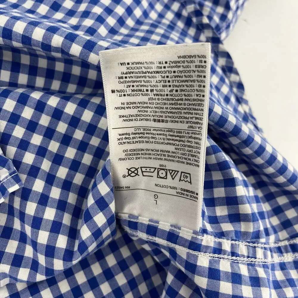 Banana Republic Mens custom 078 wash blue check button up‎ collared shirt (L)