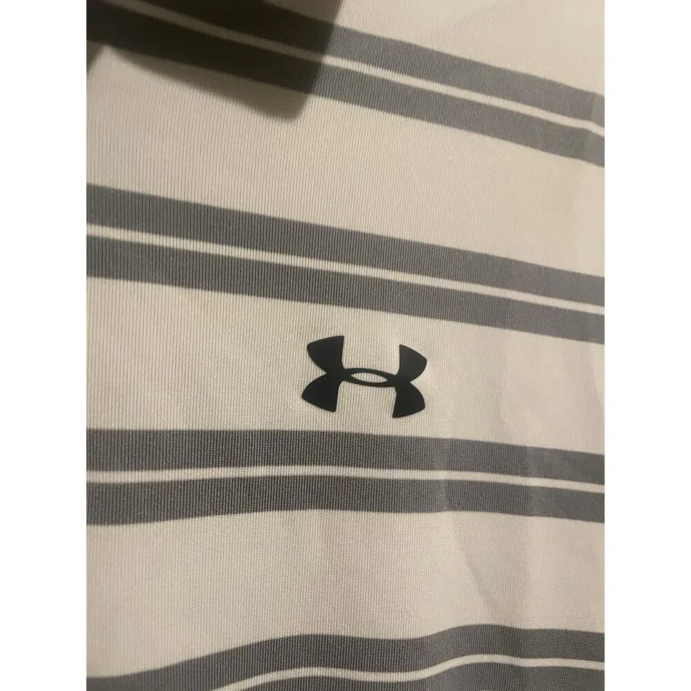 Under Armour Polo Heat‎ Gear Groove Striped Top Tech Golf Shirt White Medium