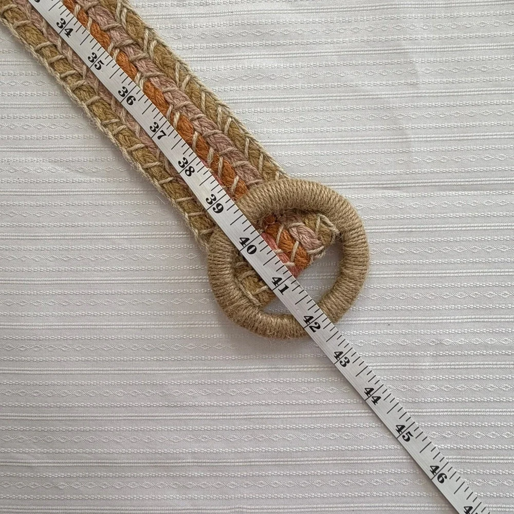 Zara‎ Braided Jute Belt Womens L Woven Boho Wide Festival Coastal Beachy Earthy
