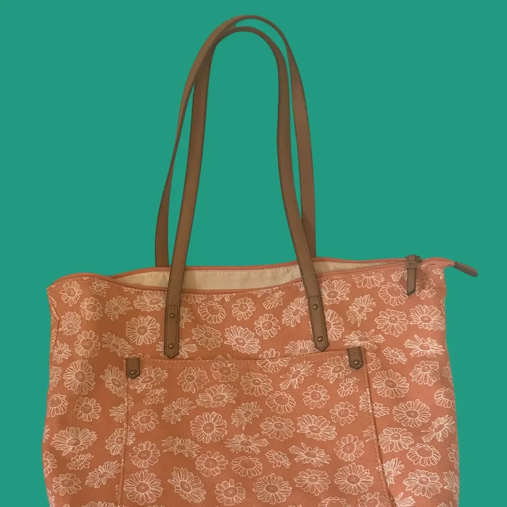 Everyday Floral Tote Bag Coral Daisy Print Sonoma Like New Good Quality