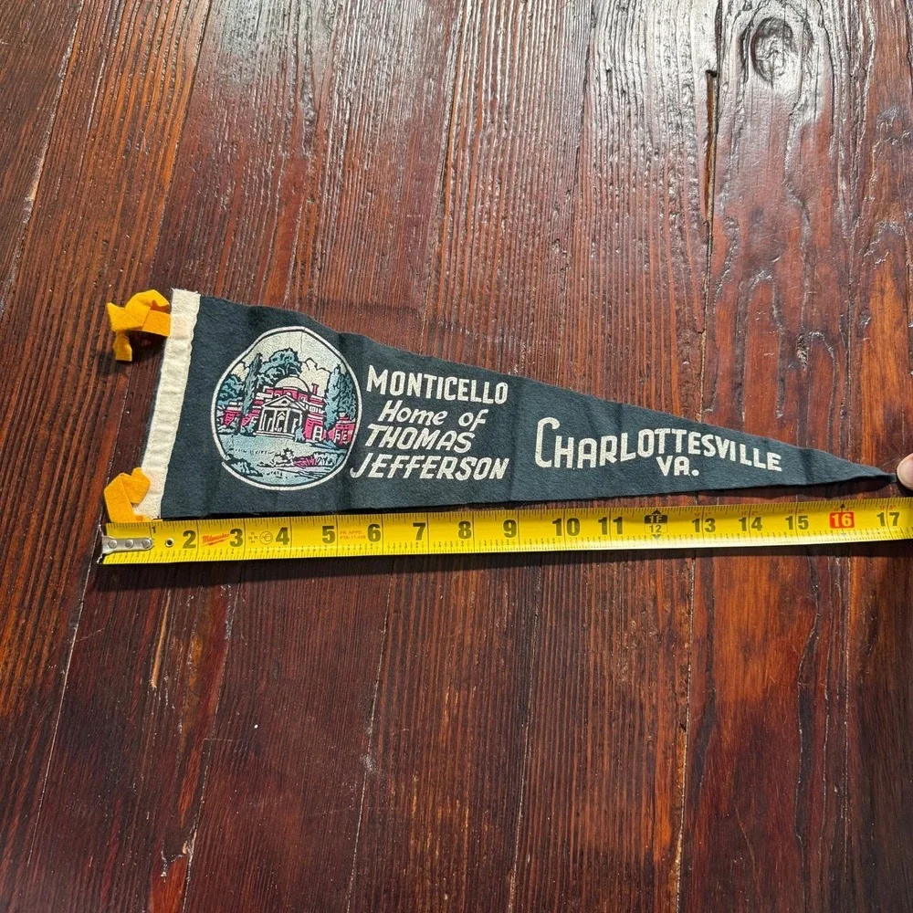 VTG 1960s Monticello Felt Pennant Black Thomas Jefferson Charlottesville VA