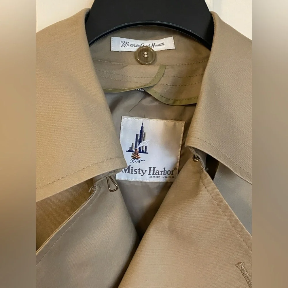Vintage Classic Spring Men's Khaki Trench Coat with Belt 40R