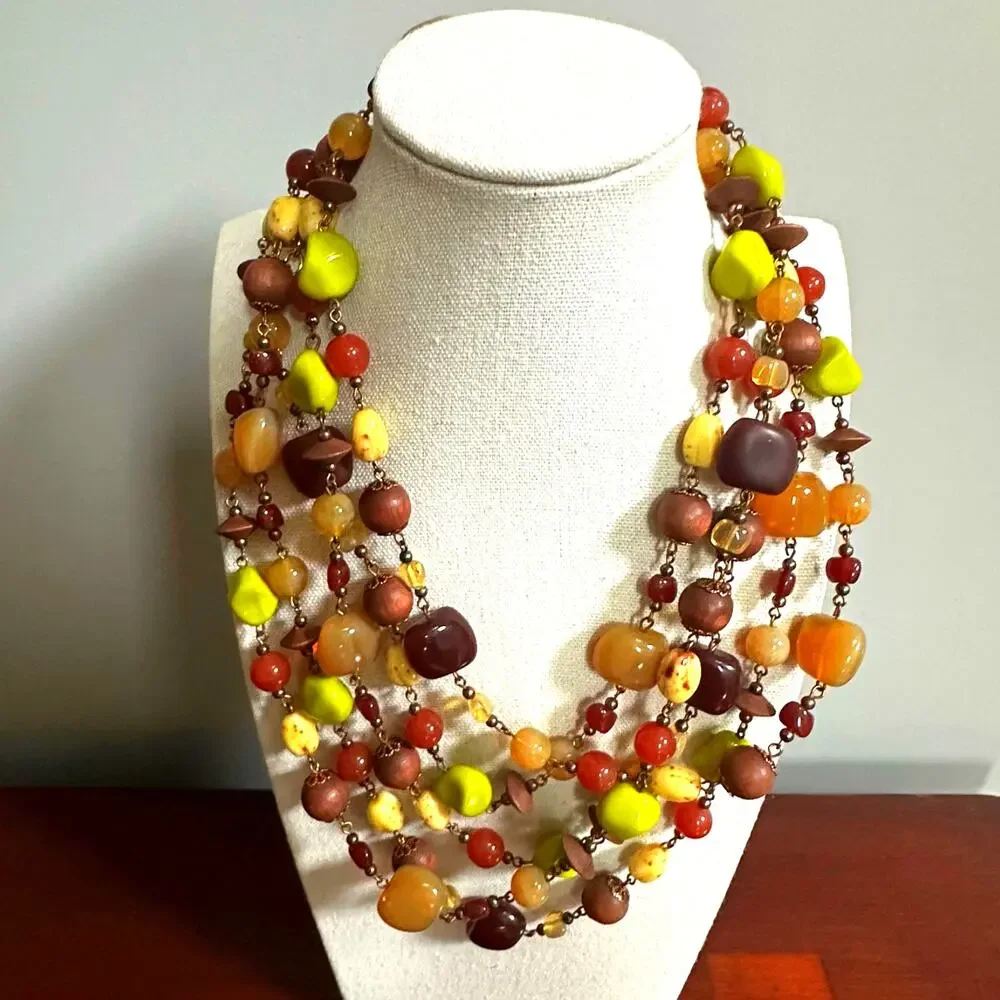 Joan Rivers Vintage Czech Glass Extra Long Bead Necklace Retro Casual Jewelry