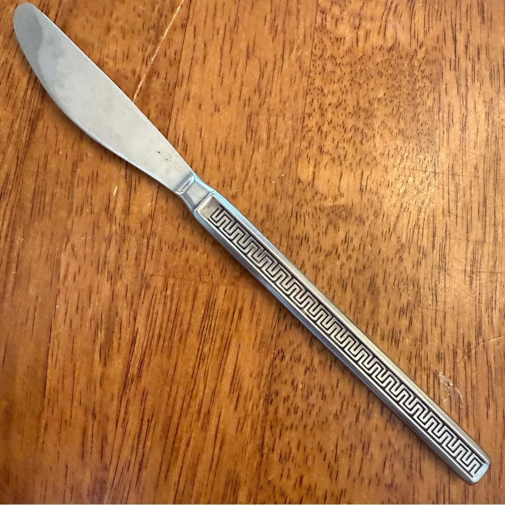 Noritake Japan Stainless Black Accent DINNER KNIFE 8” Unique‎ Art Deco Vintage