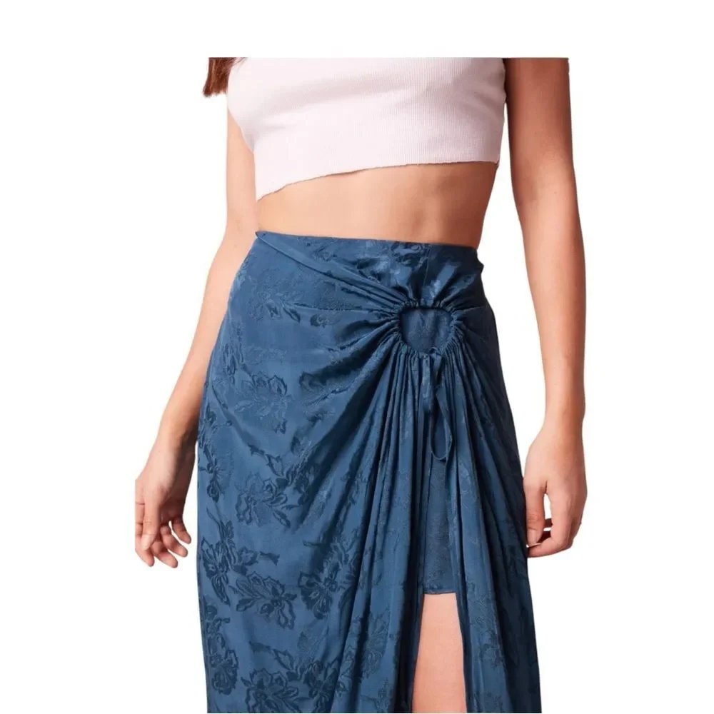 Band of the Free Celene Deep Teal Floral Layered Midi Skirt New L