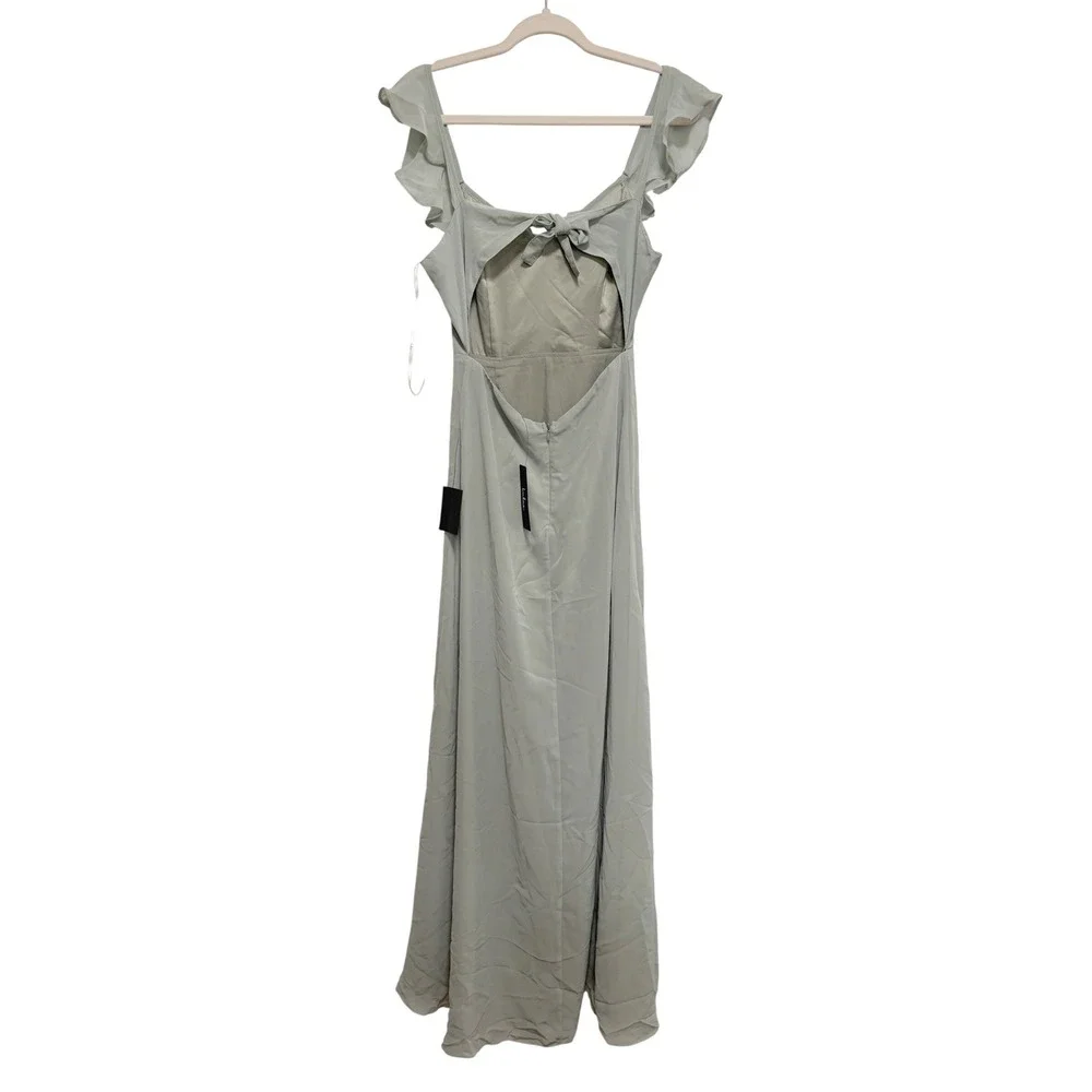 NWT Lulus Sweetest Entrance Sage Green Ruffled‎ Tie-Back Maxi Dress Sz S