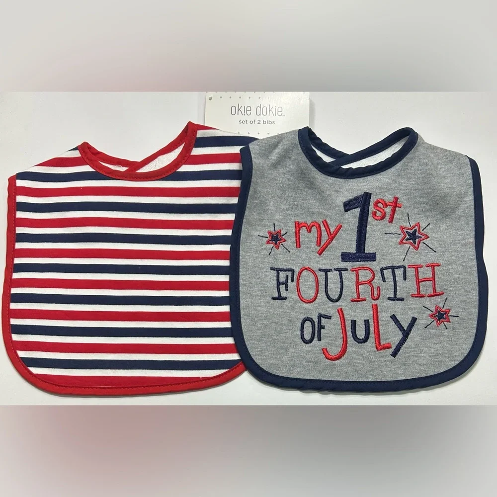2 My 1st Fourth of July Patriotic Stars Bib Boys Baby Holiday