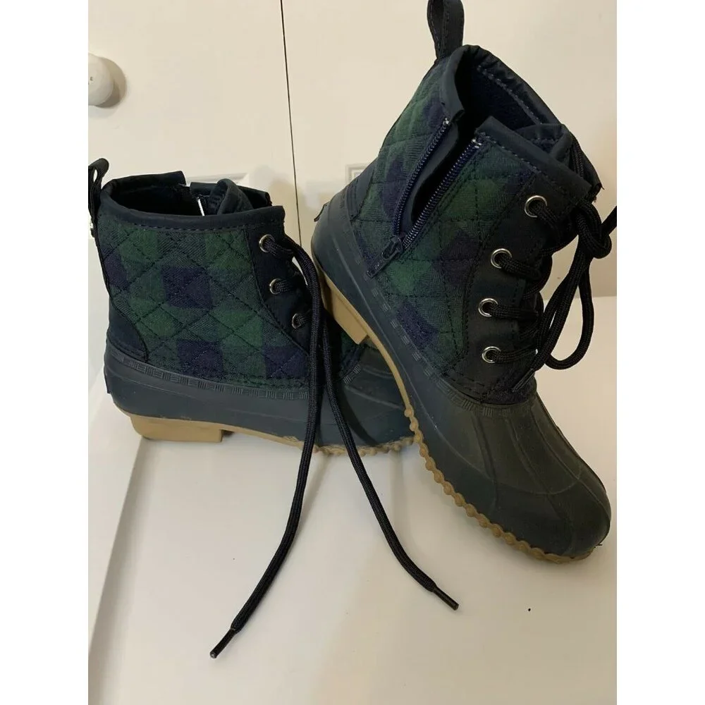 Isaac Mizrahi Live! Plaid Waterproof Boots Zip Navy - 6 M‎