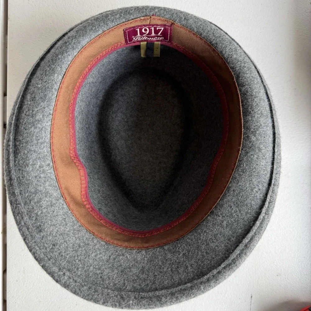 Biltmore 1917 Mens Fedora Trilby Gray Wool Hat Size Large In Black Ribbon