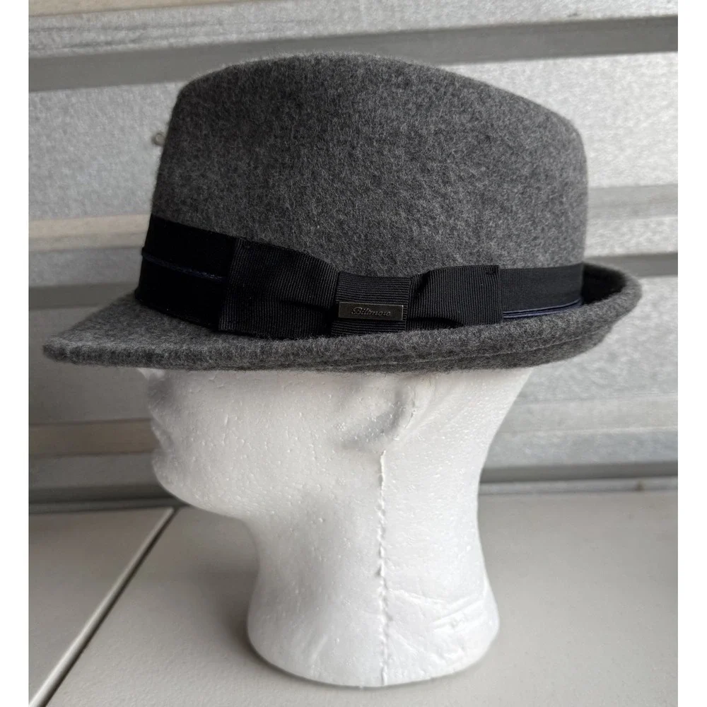Biltmore 1917 Mens Fedora Trilby Gray Wool Hat Size Large In Black Ribbon