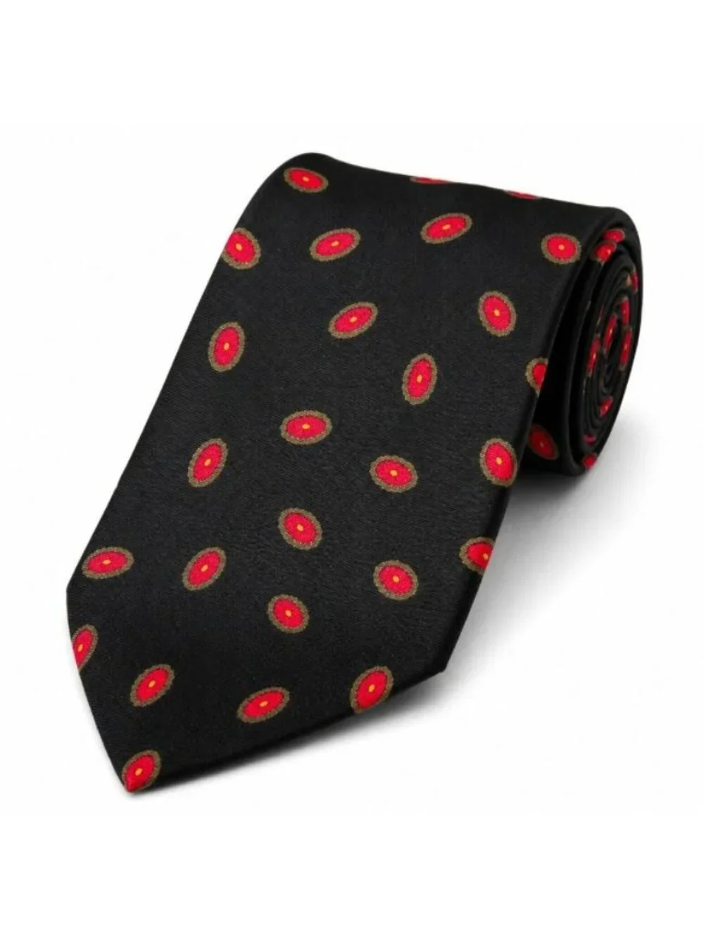 Vintage Private Stock Italian Silk Tie Black Red Gold Geometric Medallion