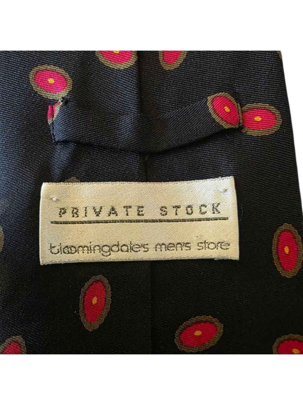 Vintage Private Stock Italian Silk Tie Black Red Gold Geometric Medallion