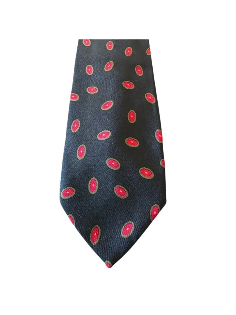 Vintage Private Stock Italian Silk Tie Black Red Gold Geometric Medallion