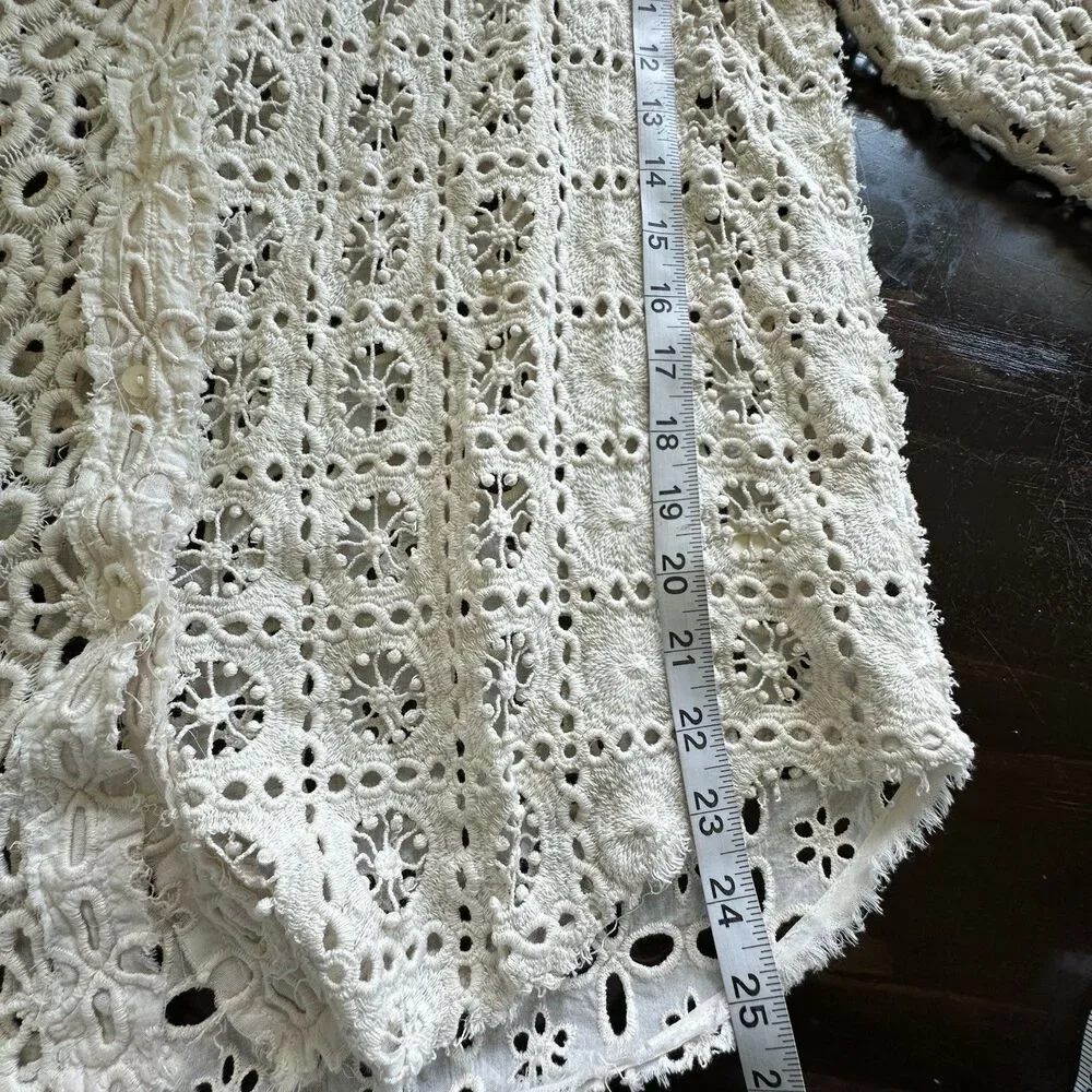 Free People FP One Yesenia Blouse M Crochet Embroidered Button Down Ivory Boho