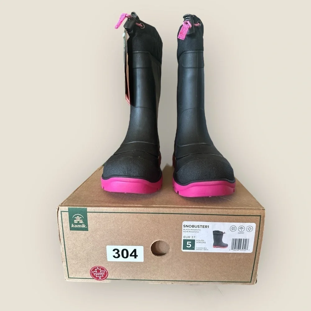 Kamik Unisex Snobuster Boots Black with Magenta Size 5