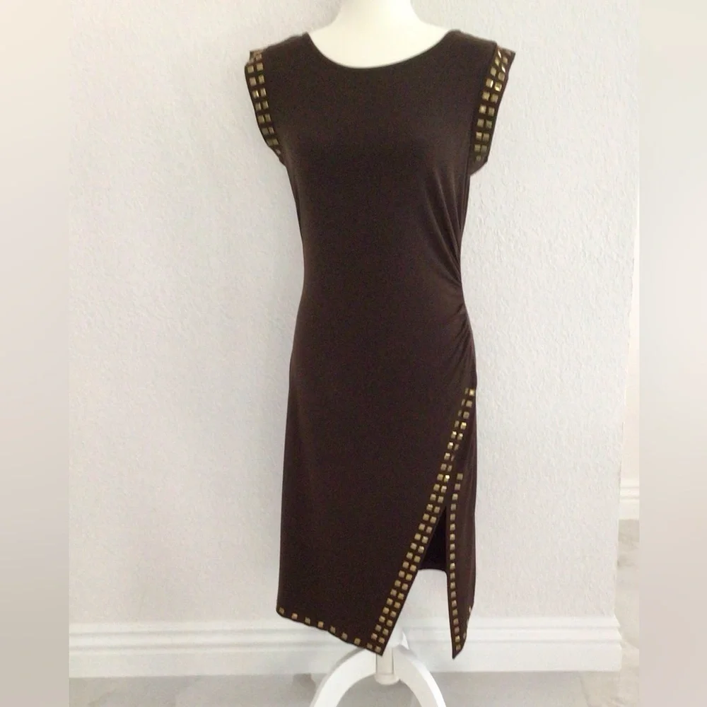 Michael Kors Chocolate Brown Embellished Cocktail Dress
