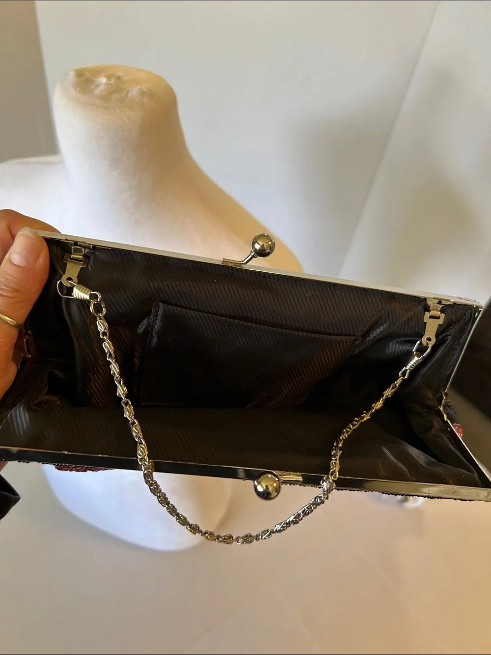 UNBRAIDED BLACK FLORAL EMBROIDERED WITH BEADS & SEQUINS & SLIVER CHAIN