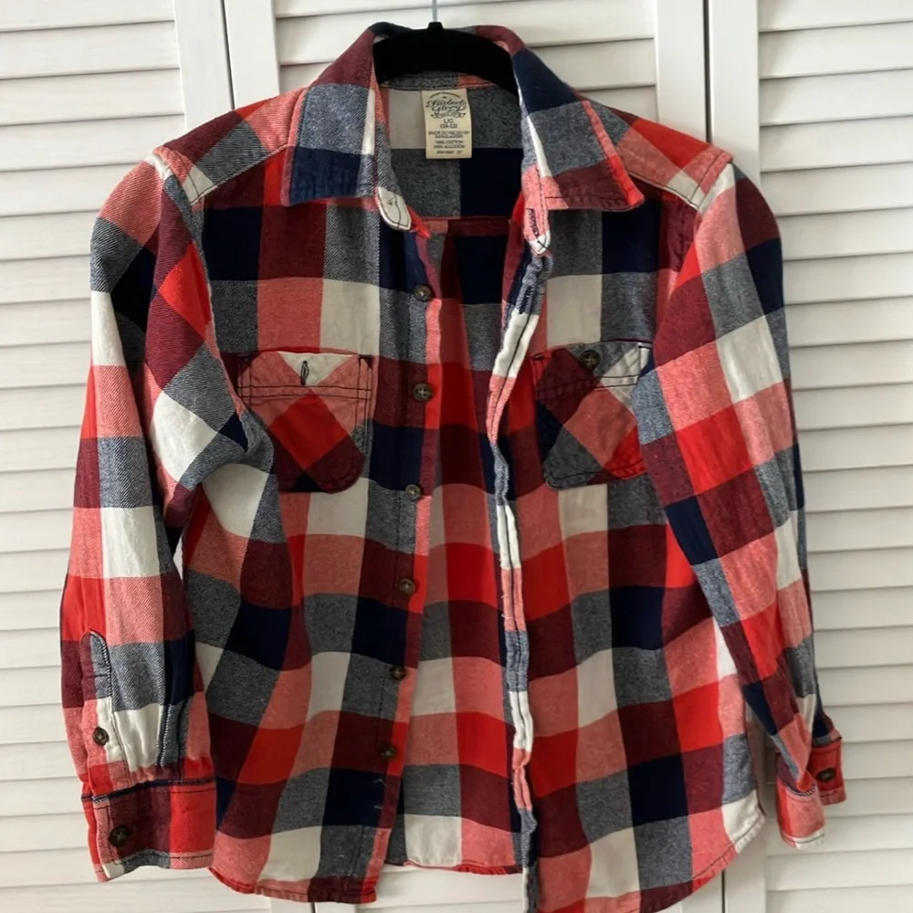 Faded Glory red white and blue flannel‎ shirt size large 10/12