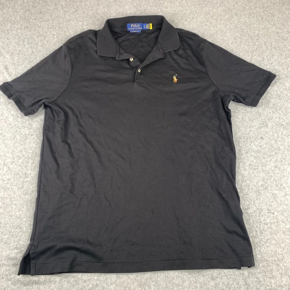 Polo Ralph Lauren Polo Shirt Mens Large Black Classic Fit Short Sleeve Pony Logo