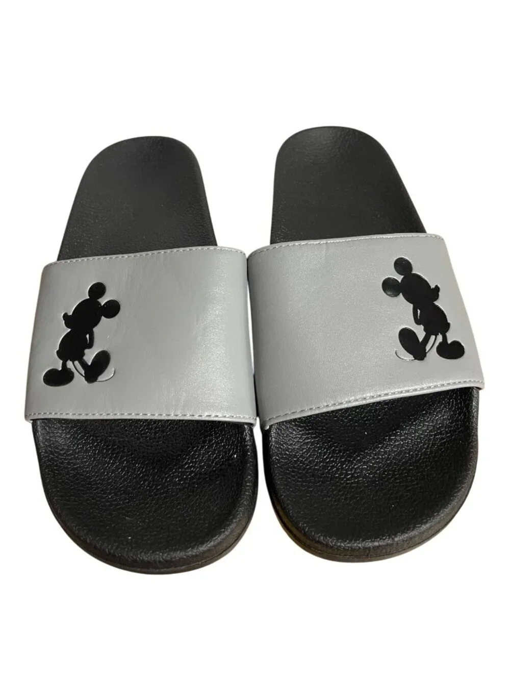 Disney Mickey Mouse Gray Black Slide Sandals Mens Size 8 Pool Beach Resort Wear